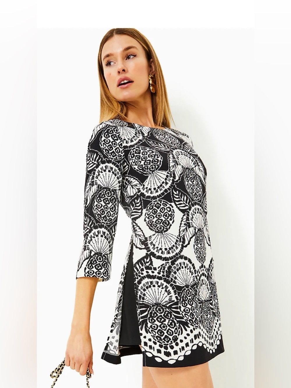 Lilly Pulitzer Annwyn Black & White Pineapple Floral long sleeve romper